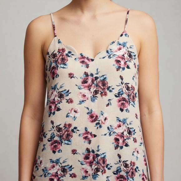 Rags To Wishes Other - Floral Scallop-Trim Cream Chemise with Pink Roses Bin 12